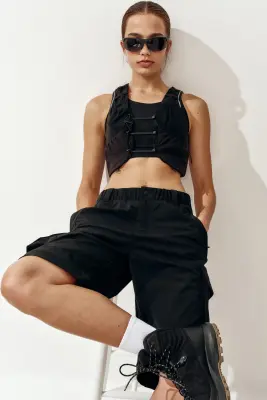 Pantalon modulable à jambes barrel - Noir — photo 2