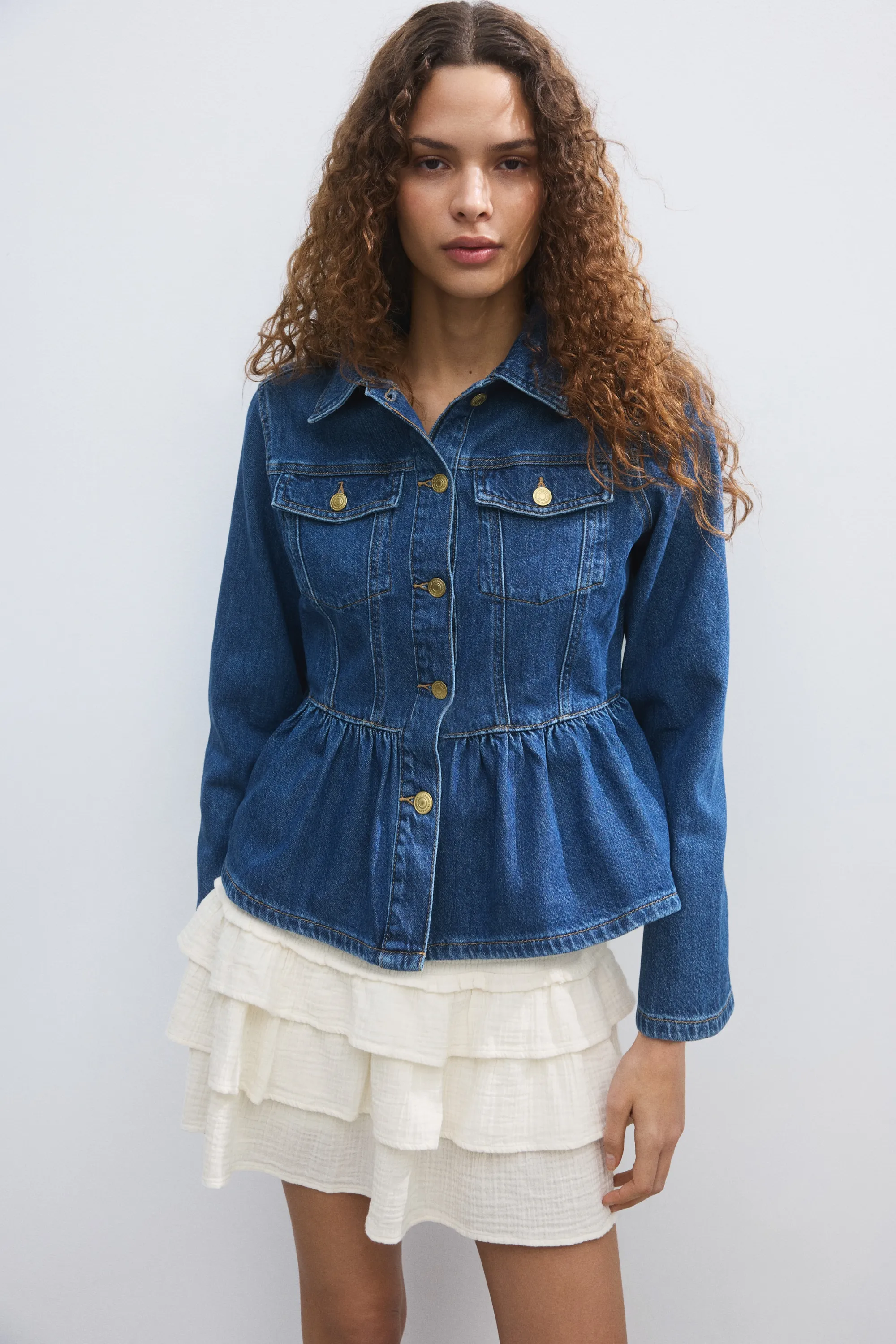 Mini jupe-short à étages en viscose - Crème