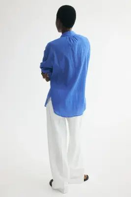 Chemise en coton froissé - Bleu vif — photo 3
