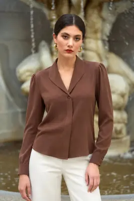 Rhea Silk Blouse - Chocolate — photo 2