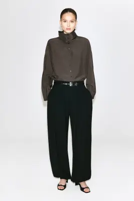 BLOUSE FLUIDE À COL CHEMINÉE - GRIS — photo 2