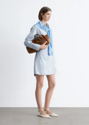 Robe-chemise portefeuille courte - Rayures fines bleues — photo 1