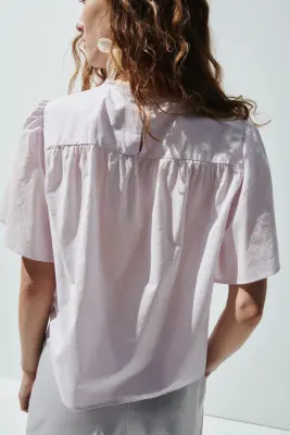 Blouse en coton avec broderie anglaise - Violet clair — photo 3