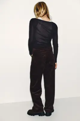 Pantalon barrel en velours de coton côtelé - Marron foncé — photo 2