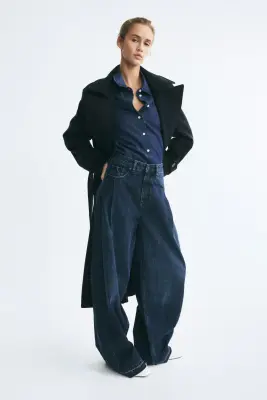 Chemise en popeline de coton - Bleu denim foncé — photo 1
