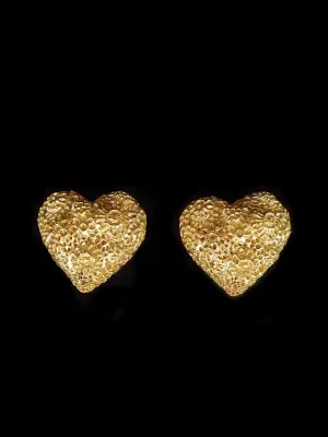 Boucles d'oreilles clip doré à l'or fin en coeurs dentelle — photo 2