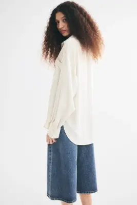 Chemise loose en twill - Beige clair — photo 3