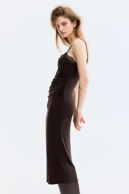 Robe en jersey avec dentelle - Marron foncé — photo 3