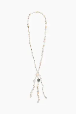 Collier avec perles fantaisie - Blanc/doré — photo 1