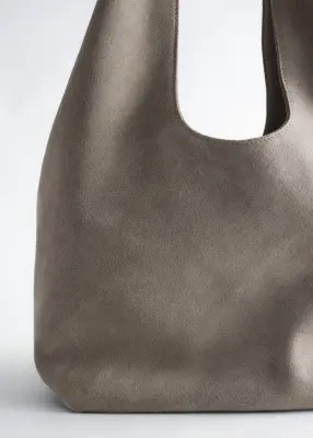 Sac cabas en croûte de cuir suédé - Taupe — photo 2