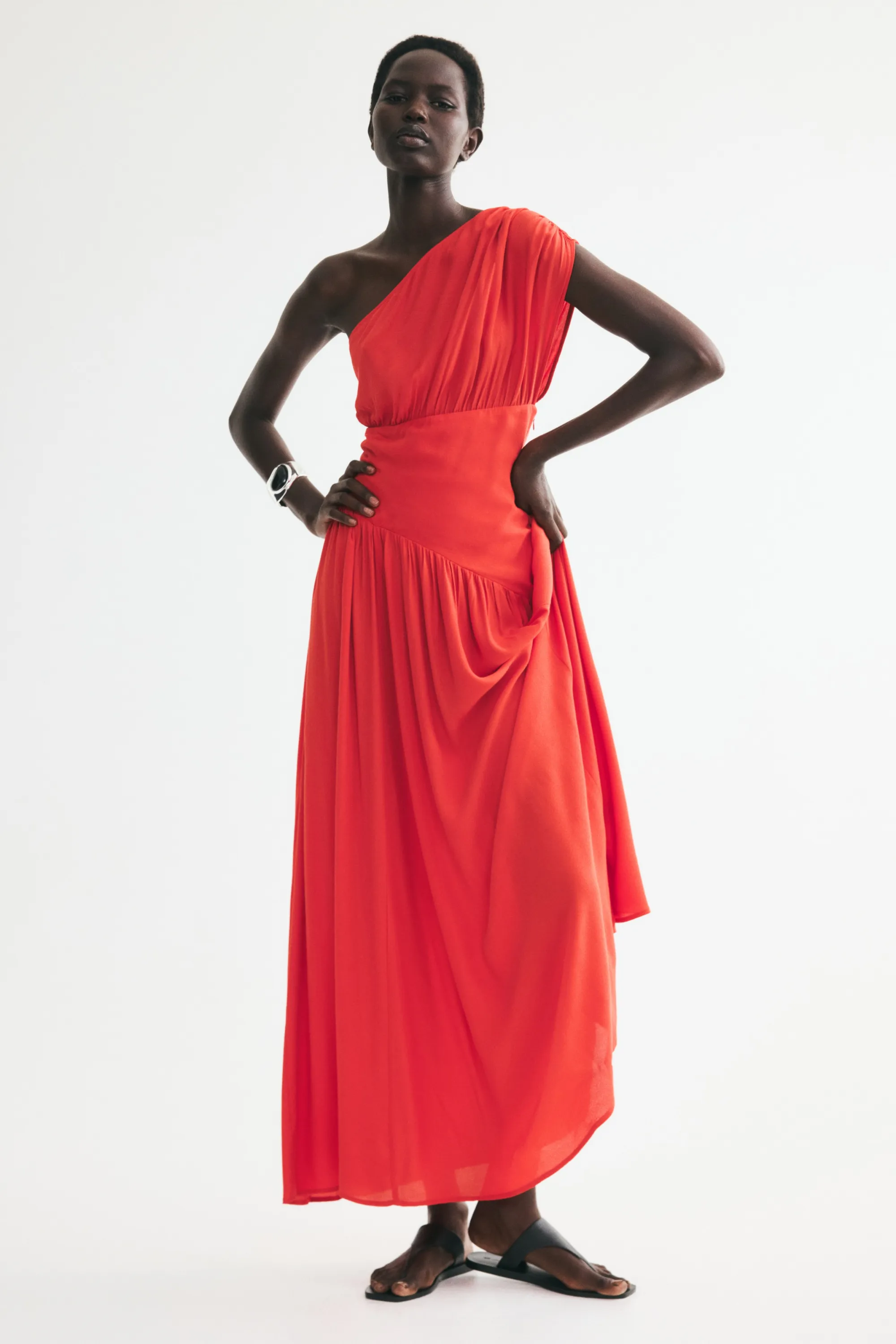 Robe asymétrique à effet drapé - Rouge vif