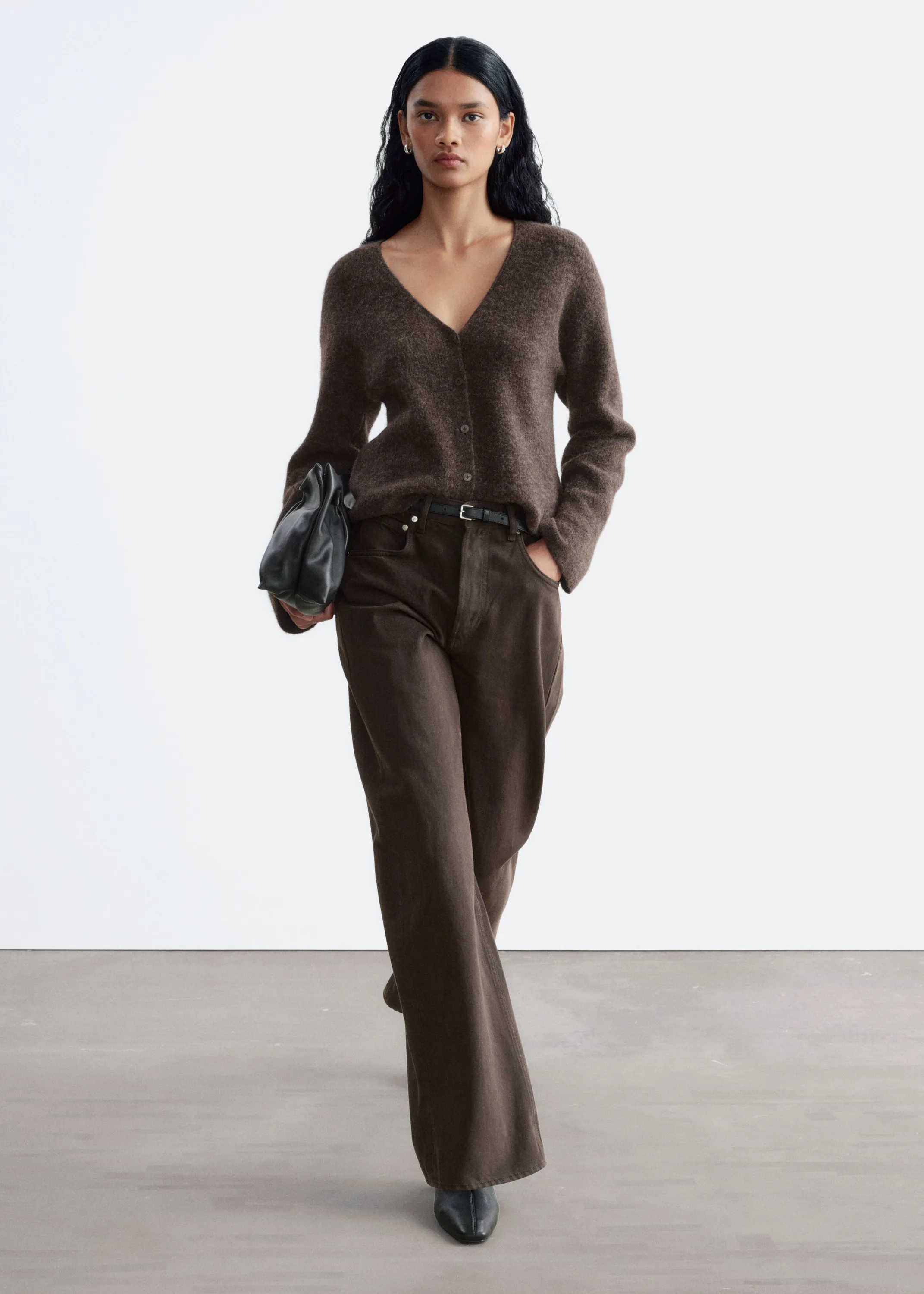 Cardigan en alpaga mélangé - Marron foncé