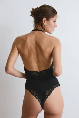 Body en coton avec dentelle - Noir — photo 2