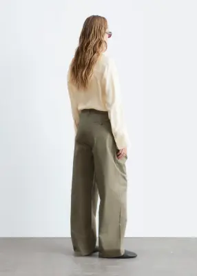 Pantalon plissé en coton - Vert kaki — photo 5