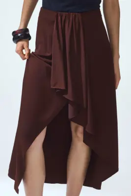 Jupe asymétrique avec panneau drapé - Marron foncé — photo 1