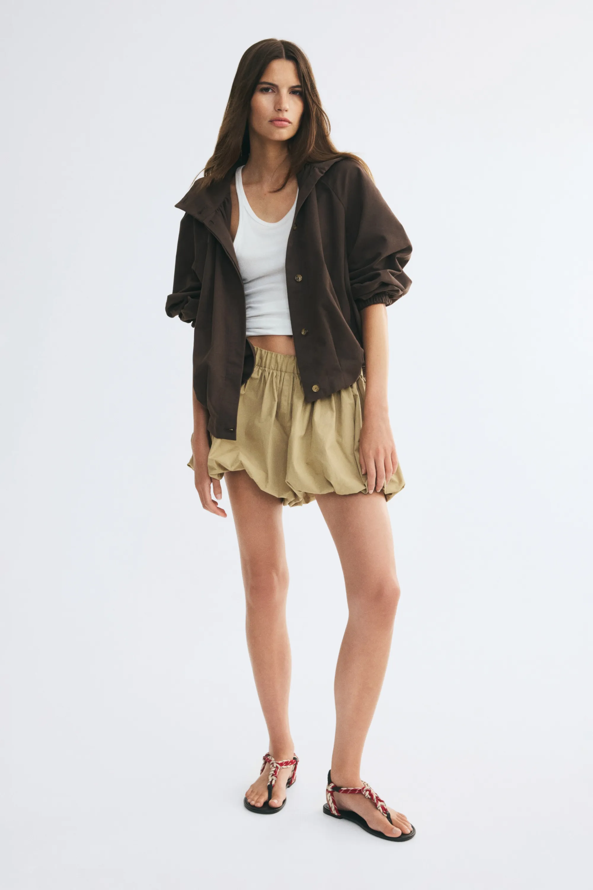 Veste à manches ballon avec col entonnoir - Taupe foncé