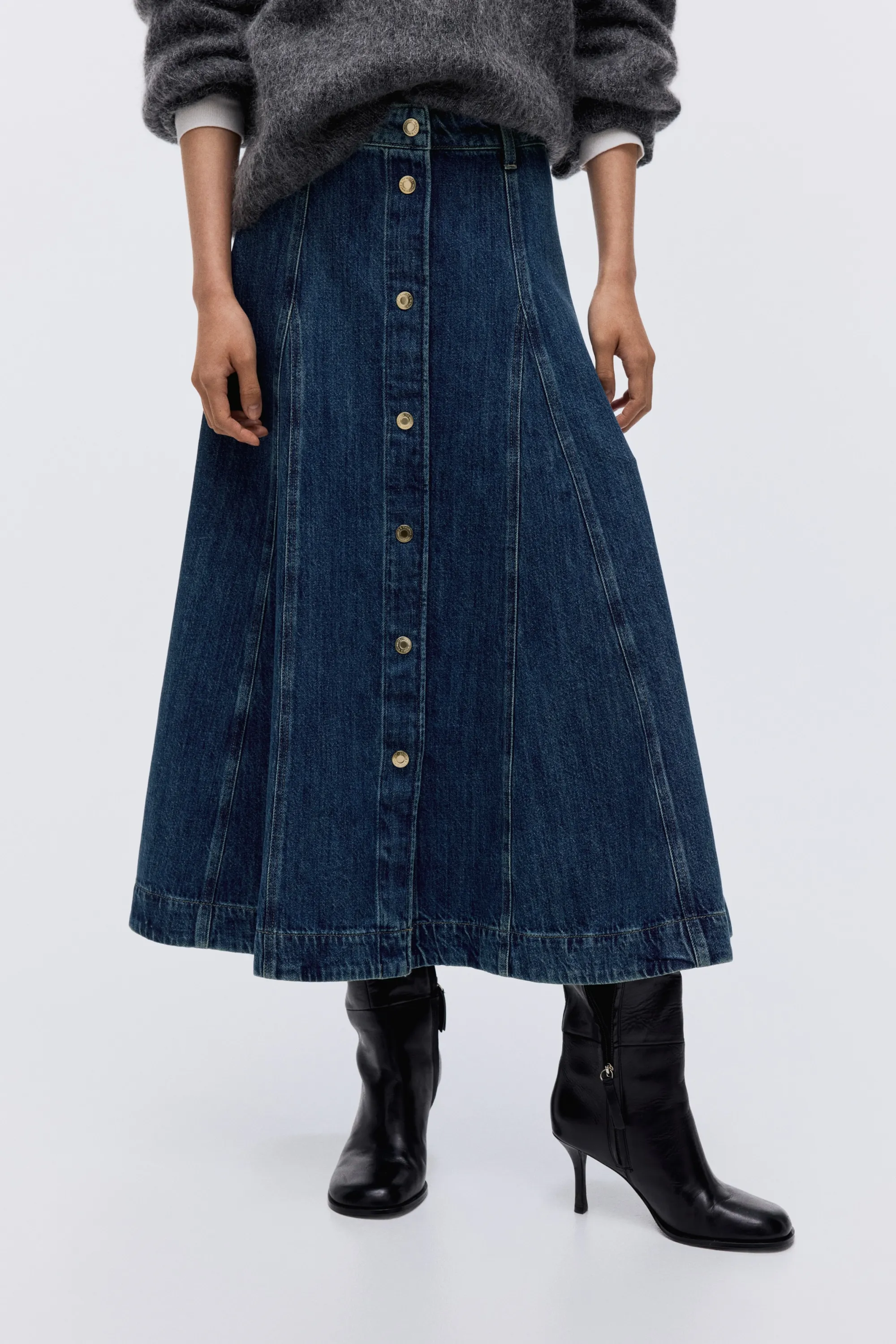 Jupe trapèze en denim - Bleu denim