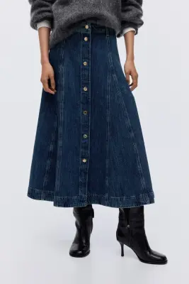 Jupe trapèze en denim - Bleu denim — photo 1