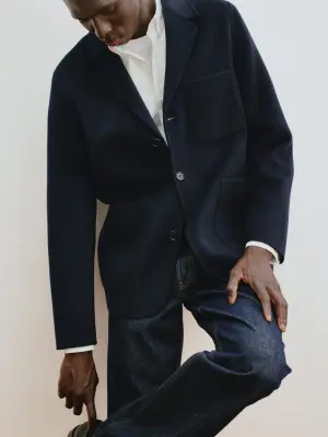 Blazer en laine double face - Bleu foncé — photo 5