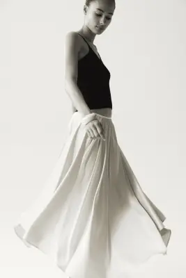 Jupe maxi en satin - Beige clair — photo 2