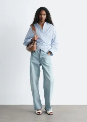 Chemise en coton à taille ceinturée - Rayures bleues et blanches — photo 3
