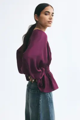 Blouse smockée - Violet foncé — photo 2