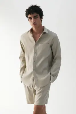 Short Easy-care Relaxed Fit en lin mélangé - Beige — photo 3