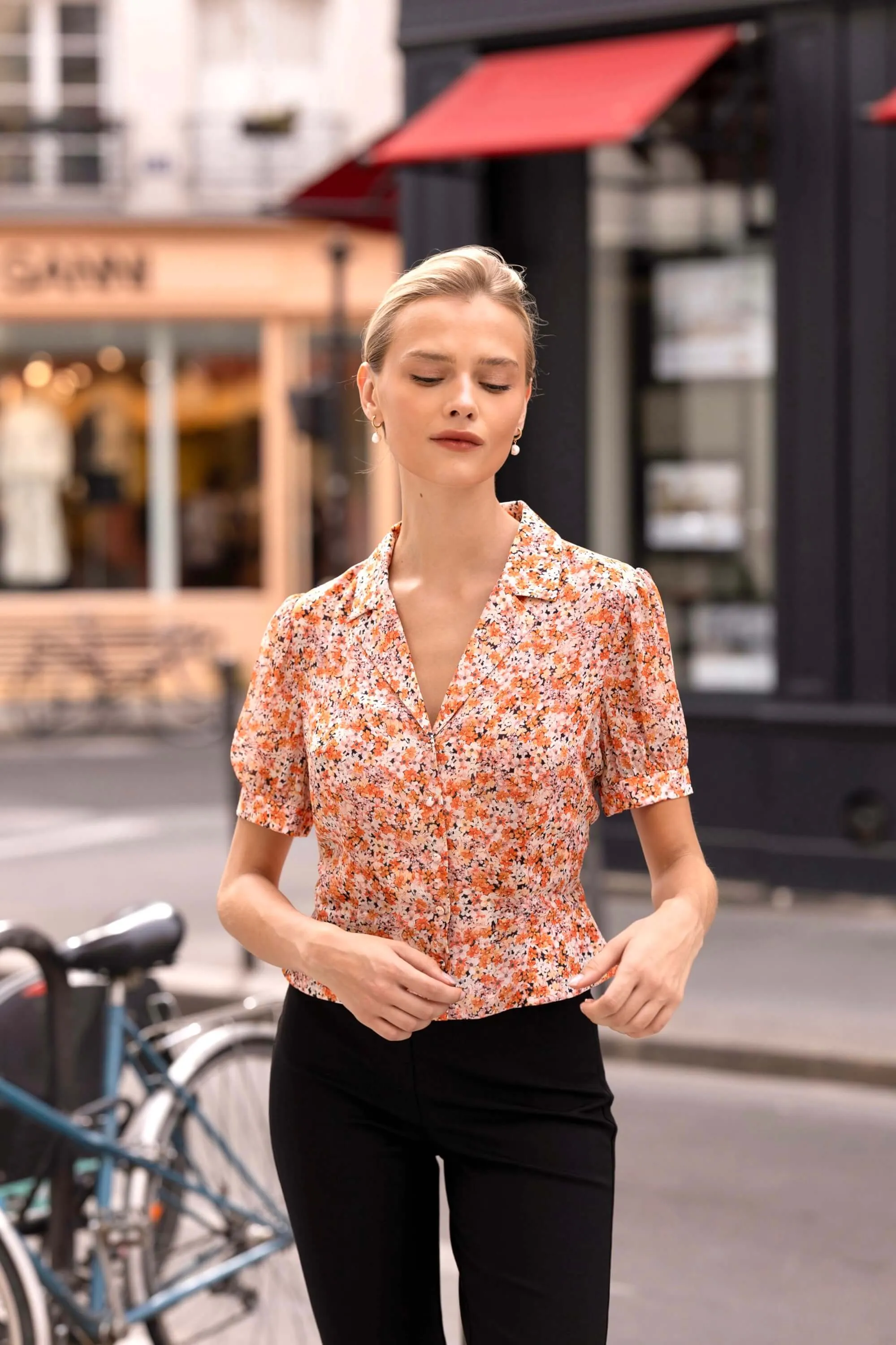 Talia Peplum Blouse - Orange floral