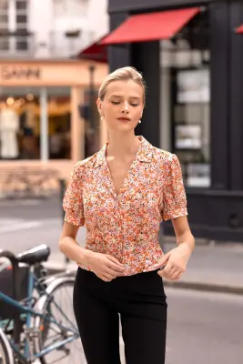 Talia Peplum Blouse - Orange floral — photo 1