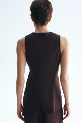 Long gilet sans manches - Marron foncé — photo 4
