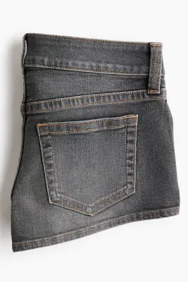 Mini short taille basse en denim - Gris denim — photo 4