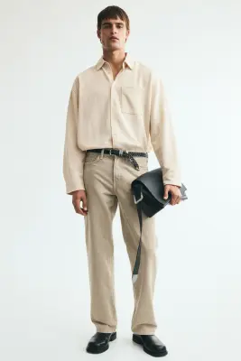 Chemise Relaxed Fit en jersey - Beige clair — photo 1