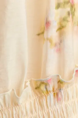 Blouse péplum à manches bouffantes - Beige clair/fleuri — photo 3