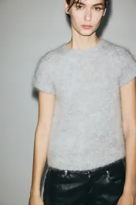 Top en mohair mélangé - Gris clair chiné — photo 2