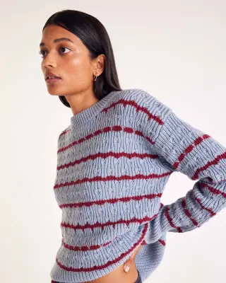 Pull Madeleine rayures bleu et bordeaux — photo 2