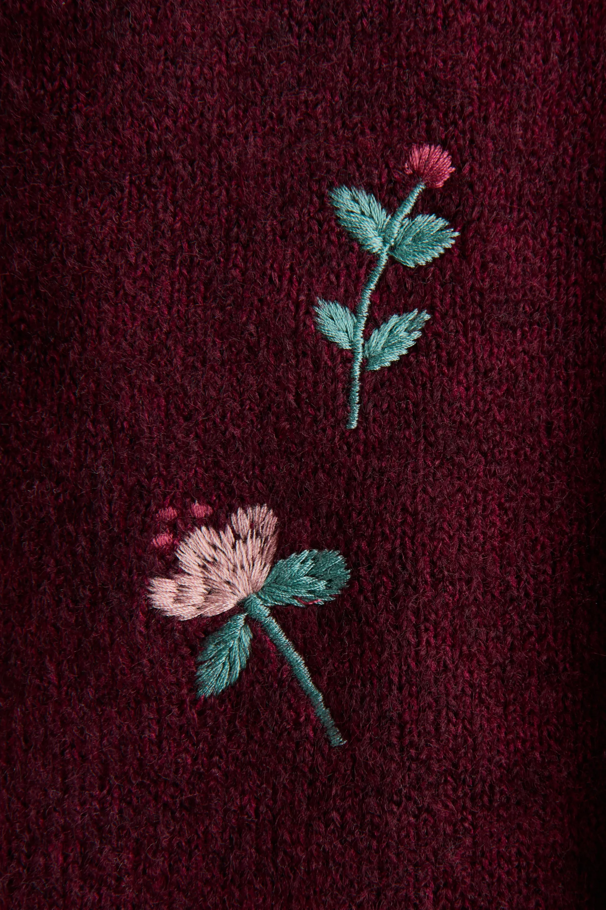 Combinaison en maille avec broderies - Rouge foncé/fleurs