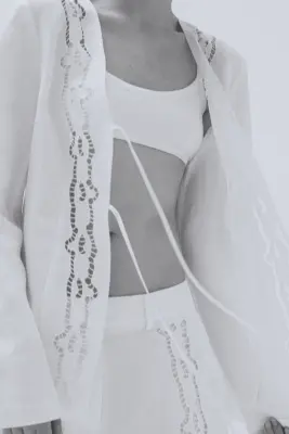 Blazer à nouer en lin mélangé - Blanc — photo 2