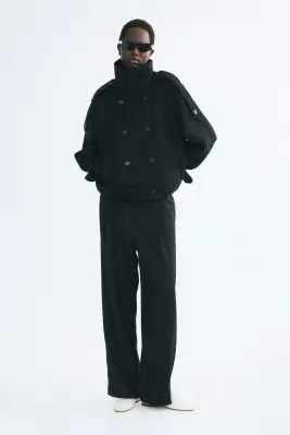 Veste à fermeture croisée avec col entonnoir - Noir — photo 1