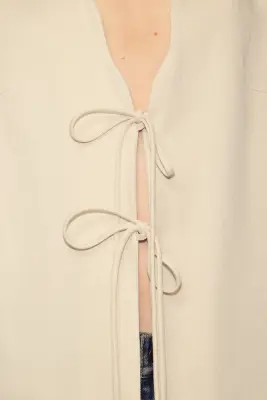 Veste à nouer en lin mélangé - Beige clair — photo 1
