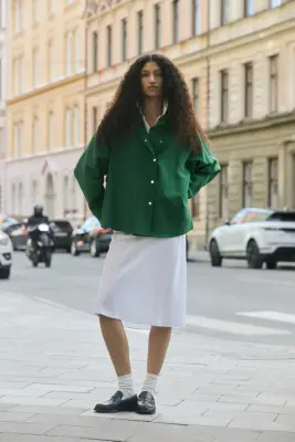 Chemise à col droit en lyocell mélangé - Vert — photo 1