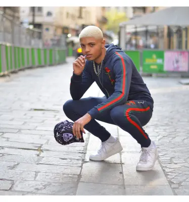 Ensemble ZOOM FLIGHT bleu avec patch Rose et strass — photo 3