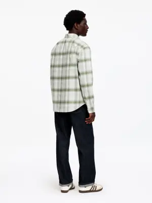 Chemise décontractée en coton et lyocell - Vert/Blanc cassé — photo 1