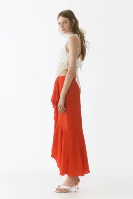 Jupe volantée en viscose mélangée - Rouge vif — photo 4