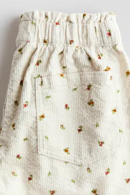 Pantalon en velours de coton côtelé - Blanc/fleuri — photo 3