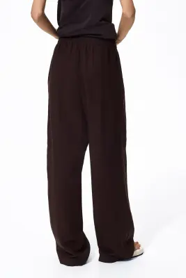 Pantalon en lin mélangé - Marron foncé — photo 3