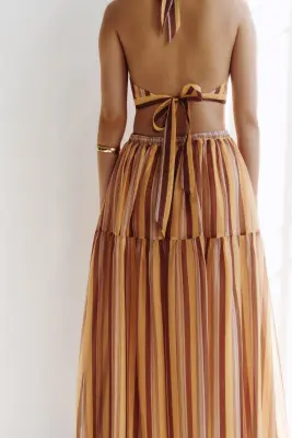Robe découpée avec dos nu - Orange clair/rayé — photo 3