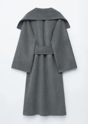 Manteau long en laine à col châle - Gris foncé — photo 5