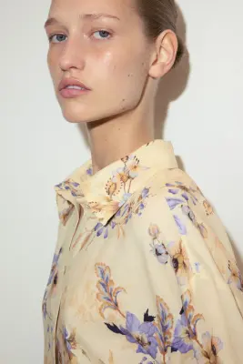Chemise oversize en lin mélangé - Jaune clair/fleuri — photo 3