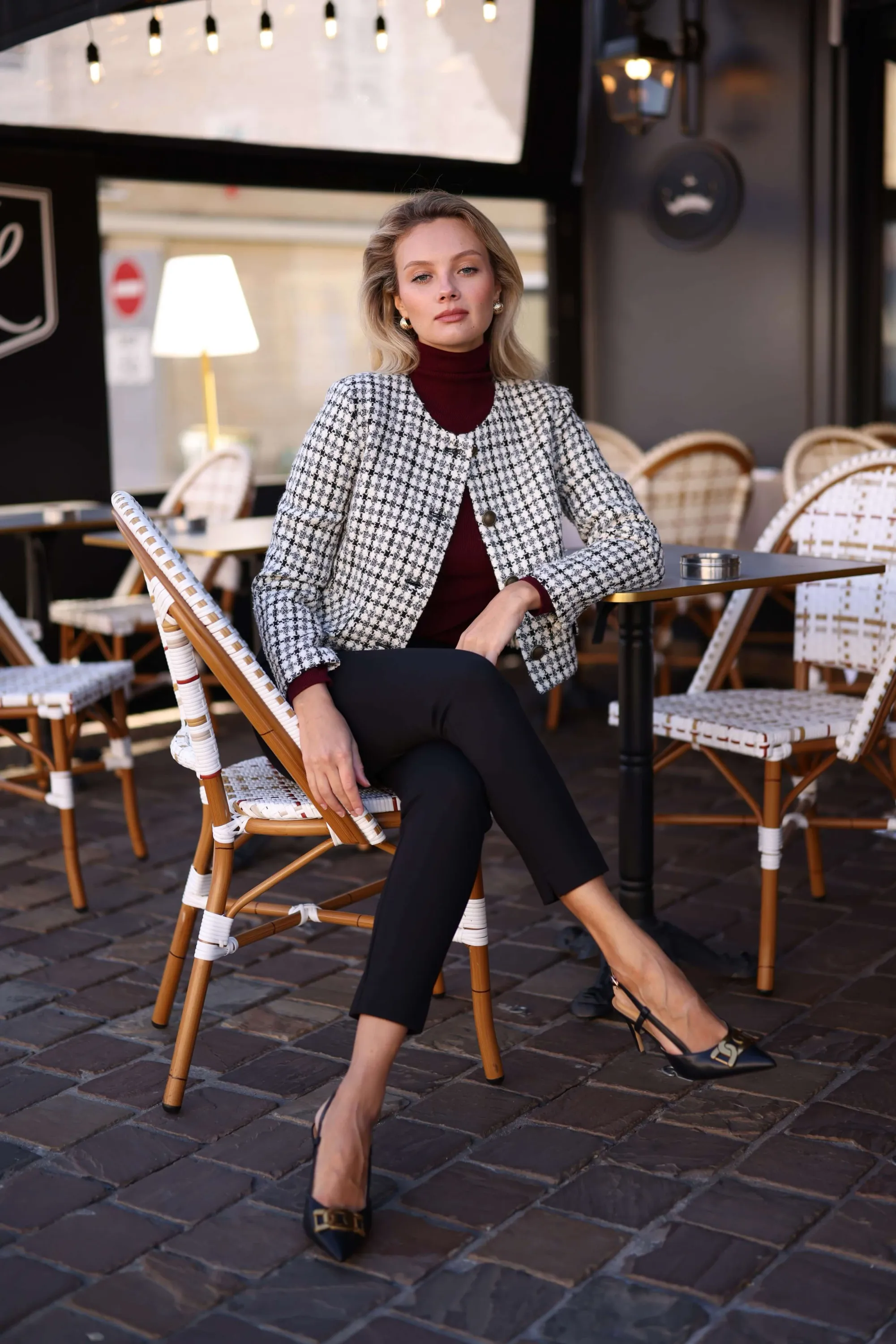 Leontine Tweed Jacket - Black white gold