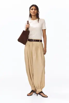 Pantalon plissé à jambes ballon - Beige — photo 1